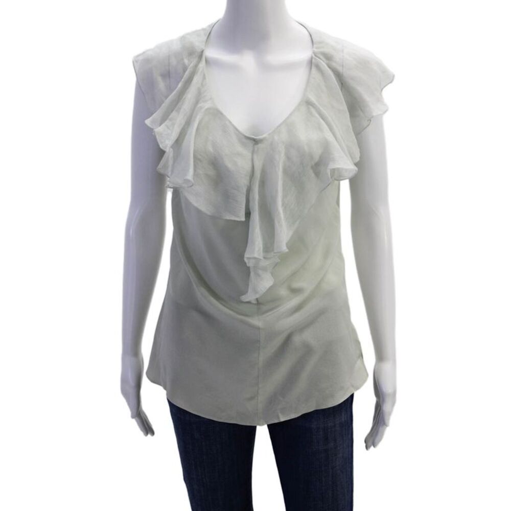 Geren Ford Womens Silk Ruffled V Neck Tank Top Mint Green Size Small